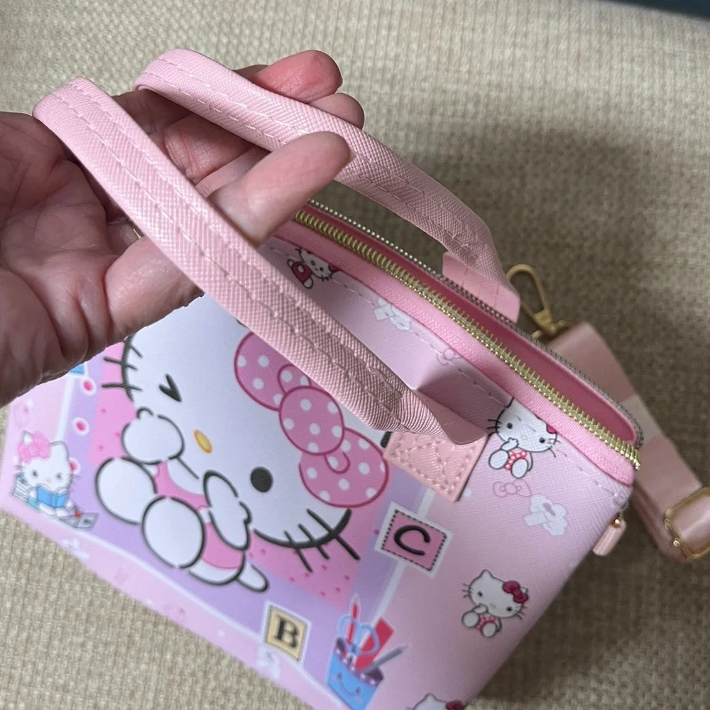 Hello Kitty Pink Kids Tote Bag, NWT, 9x6.5x1”, remov crossbody strap, PU leather